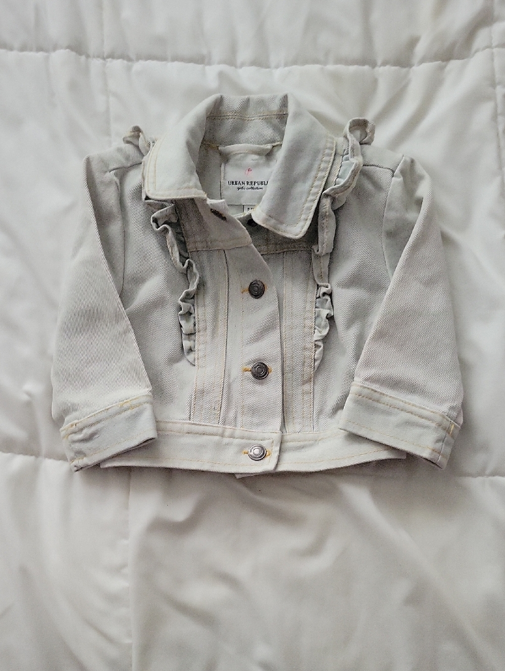 Urban Republic Light Gray Ruffle Denim Jacket for Kids